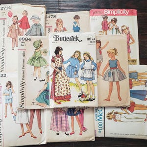 Vintage BIG LOT 16 Patterns McCall&#39;s Simplicity Butterick Children&#39;s Clothing Sizes 5-6 Retro Dresses Coats Overalls Pants 50s 70s Cut Used