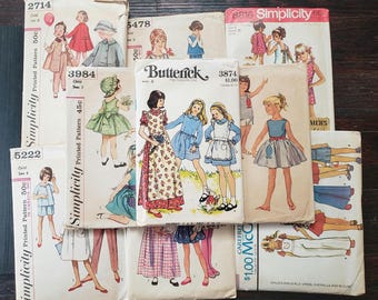 Vintage BIG LOT 16 modèles McCall's Simplicity Butterick vêtements pour enfants tailles 5-6 robes rétro manteaux salopette pantalon des années 50 des années 70 coupe d'occasion