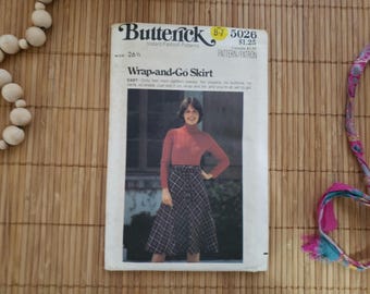Vintage Butterick Sewing Pattern 5026 Uncut Unused Multiple Sizes Looks 1970's Midi Skirt Wrap And Go A Line Retro 70s Instruction Included