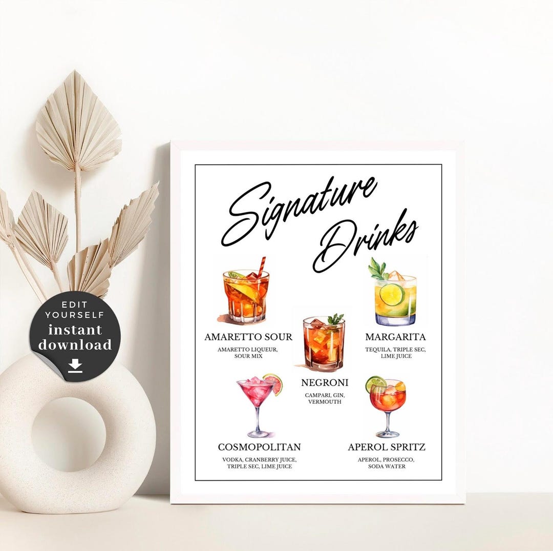 Signature Drink Menu, Editable Template - Etsy