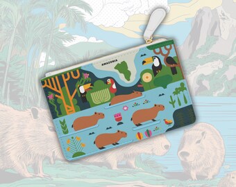 Capybara Wallet, Necessary Clutch Wallet, Capybara Pattern, Handbag Purse, Rainforest Artwork, Vegan Leather, Gift for Her