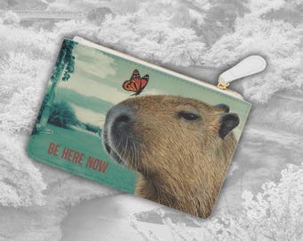 Cartera Capybara Zen Garden, mini monedero de piel vegana, monedero con diseño de animal.