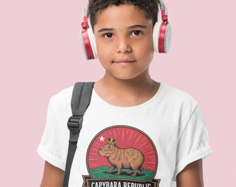 Capybara Republic Kids Shirt, Funny Animal Graphic Tee, Boys Girls Gift