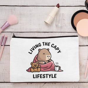 Women's Capybara Clutch, Capybara Cuddling Print "Living the Capy Lifestyle" - Cute Animal Lover's Gift, Women's Make up Bag, Funny Capybara