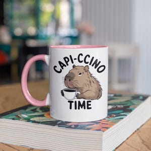 Mug, Cute Capybara drinking coffee, Capiccino Time phrase, Animal Lover Gift, Wildlife Coffee Cup, Funny Animal Mug, Unique Capybara Gift,