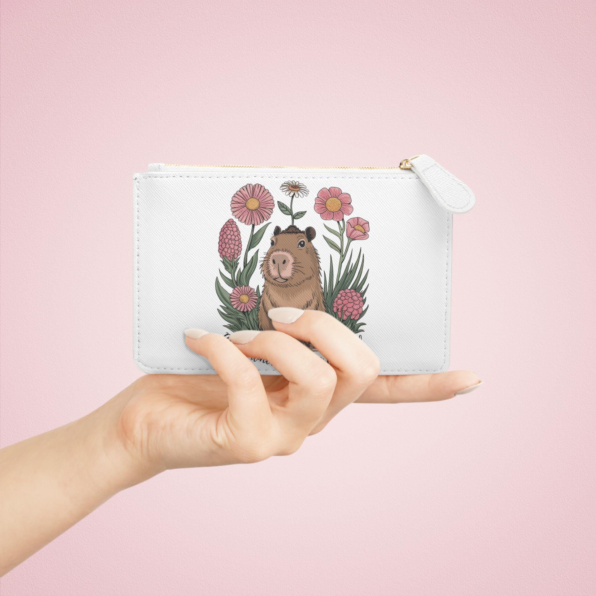 Mini Clutch Bag, Cute Capybara Bloom where you are planted, Small Purse Coin Wallet Pouch, Animal Lover Gift, Zipper Bag Organizer, Handbag