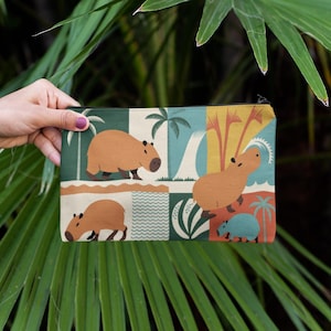 Capibaratas, noodzakelijke portemonnee, make-uptasje voor dames, capibara-reistas, make-uporganizer tropisch thema, cadeau capibaraliefhebber,