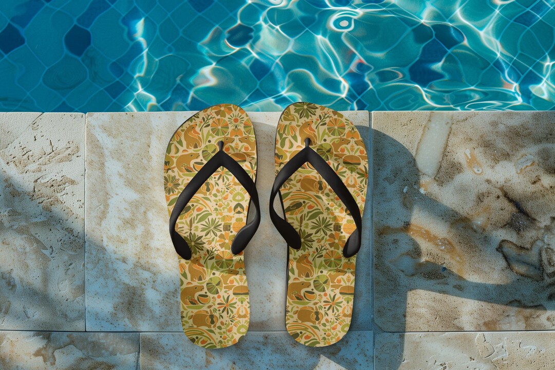 Capybara Jungle Print Flip Flops: Tropical Beach Sandals - Etsy display picture 3