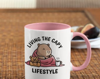 Capybara Cuddling Mug, Cute Cozy Animal Lover Coffee Cup, Funny Capybara Gift for Her, Ceramic 11oz Capybara Mug