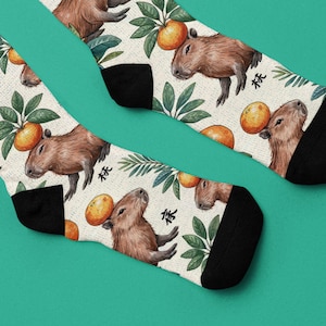Capybara Sublimation Socks, Cute Orange Print, Soft and Comfy, Gift for Animal Lovers, Fun Novelty Footwear, Colorful Wildlife Design, Cozy