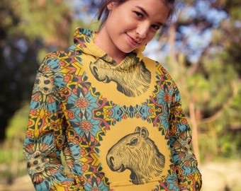 Psychedelic Capybara Hoodie: Funny Animal Meme Graphic Pullover