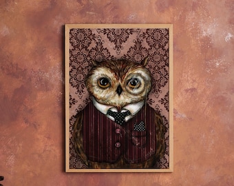 Art Print - Poster - Owl - Anthropomorphic portrait - "Peter Bird"
