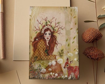 Postcard - Illustrated postcard - Scrapbooking - Natural - Forest Girl