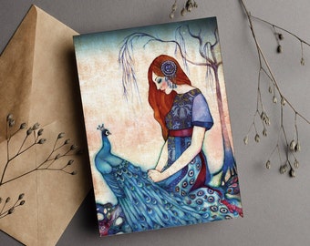 Postcard - Illustration - Peacock - Vanity