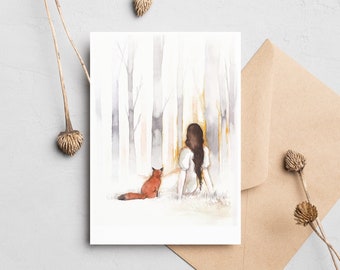 Postcard - Illustrated postcard - fox postcard - "L'Aube"