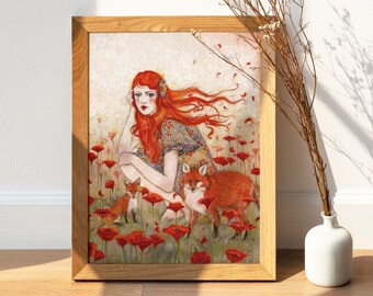 Limited Edition Print - Fox - poppy - Ginger - forest girl -The Balance 3/10