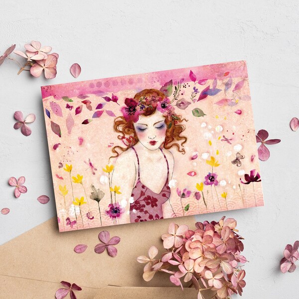 Postcard - Illustrated postcard - Scrapbooking - Flowers - Innocence