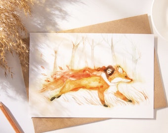 Postcard - Illustrated postcard - fox postcard - Fox lover - "Instant Love""