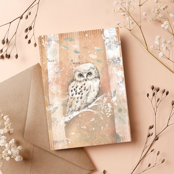 Postcard - Greeting card - owl - "Snow owl"