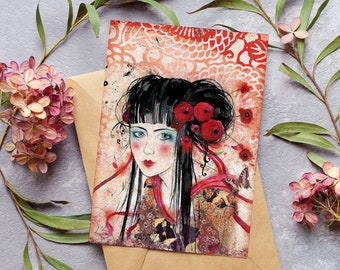 Postcard - Scrapbooking - Japanese Girl - Poppy - Geisha