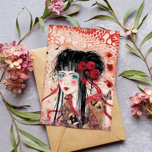 Postcard Scrapbooking Japanese Girl Poppy Geisha image 1