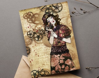 Carte postale - Carte illustrée - Amour - Steampunk - La mécanique de mon coeur