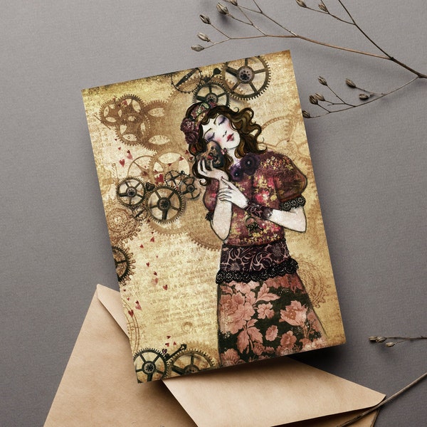 Postcard - Illustrated postcard - Scrapbooking - Steampunk - The Mechanic of My Heart