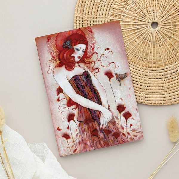 Postcard - Ilustrated postcard - Scrapbooking - Red - Sun - Aurora