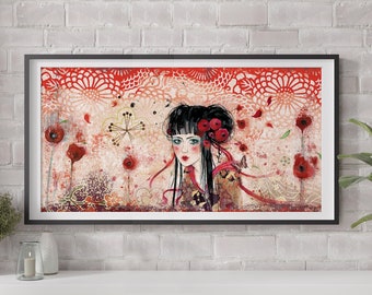 Limited Edition Print - Poster - Japenese Girl - Poppies - Geisha 2/30