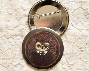 Badges Set - Button - Brooch - animals - anthropomorphic - Owl - Peter Bird