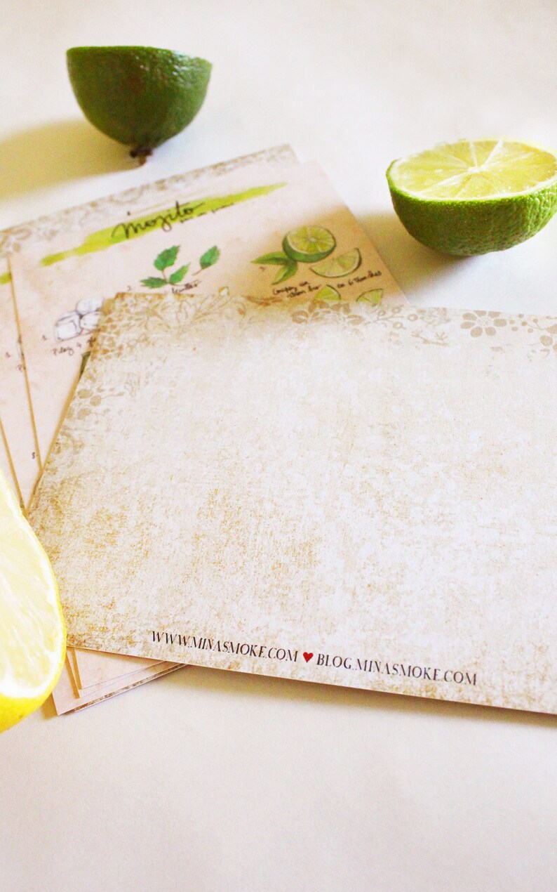 Postcard Illustrated recipe cocktail Kitchen Wall decor Food art Kitchen art Mojito image 3