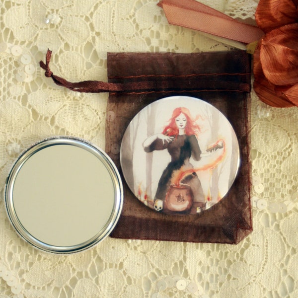 Miroir de poche - miroir de sac - miroir illustré - miroir baleine- "The Wood Witch"