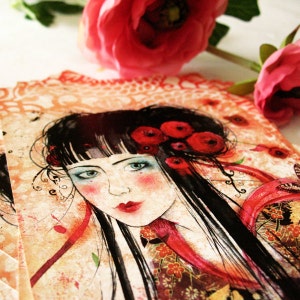 Postcard Scrapbooking Japanese Girl Poppy Geisha image 5
