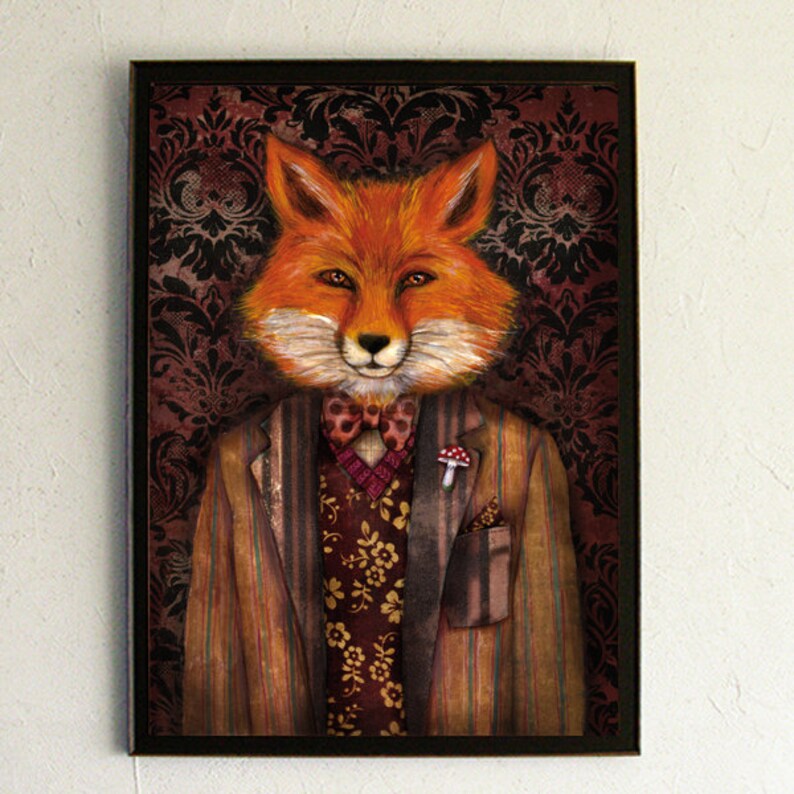 Art Print Poster Fox Anthropomorphic portrait Portrait of The Mysterious Lord Fox image 2