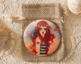 Pocket Mirror - slim pocket mirror - red hair - sea - "Pirate"