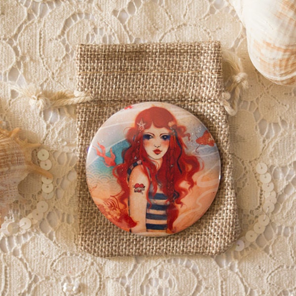 Pocket Mirror - slim pocket mirror - red hair - sea - "Pirate"