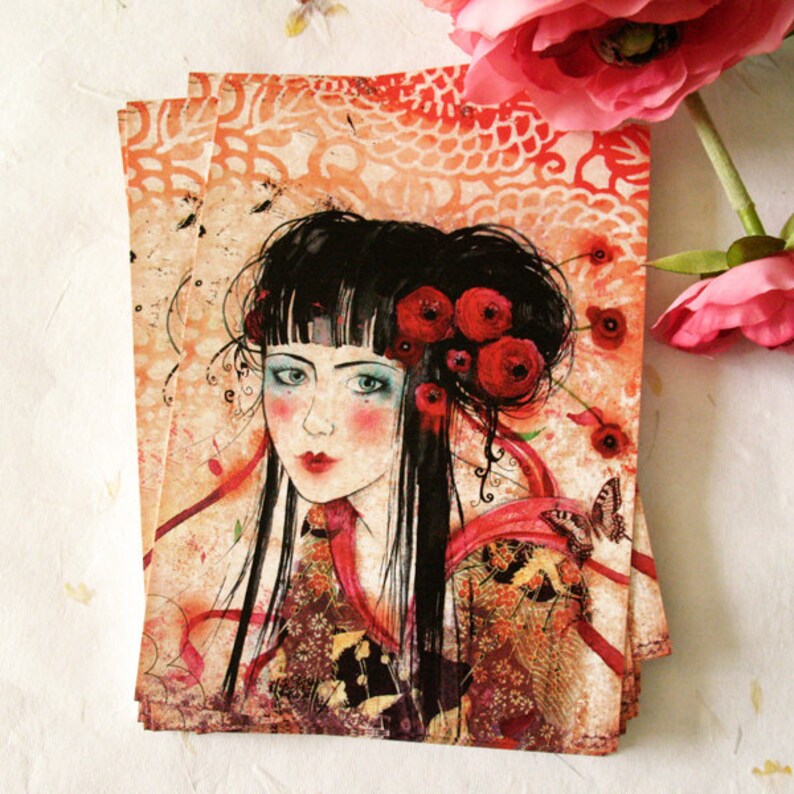Postcard Scrapbooking Japanese Girl Poppy Geisha image 2