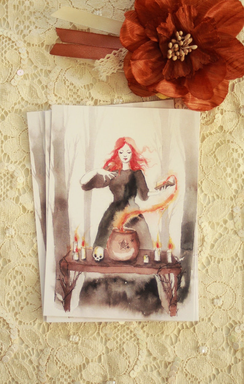 Postcard Illustrated postcard watercolour postcard Halloween sabbat The Wood Witch image 2