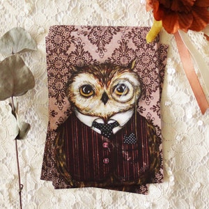 Postcard Illustrated postcard Owl monocle anthropomorphique Peter Bird image 1
