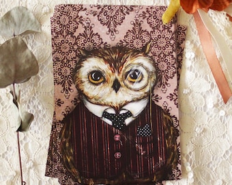 Postcard - Illustrated postcard - Owl - monocle - anthropomorphique - Peter Bird