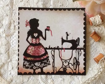 Postcard - illustrated postcard - Miss Shadow - victorian - sewing machine - "Seamstress"