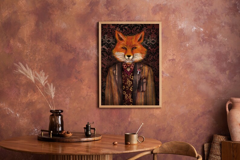 Art Print Poster Fox Anthropomorphic portrait Portrait of The Mysterious Lord Fox image 1