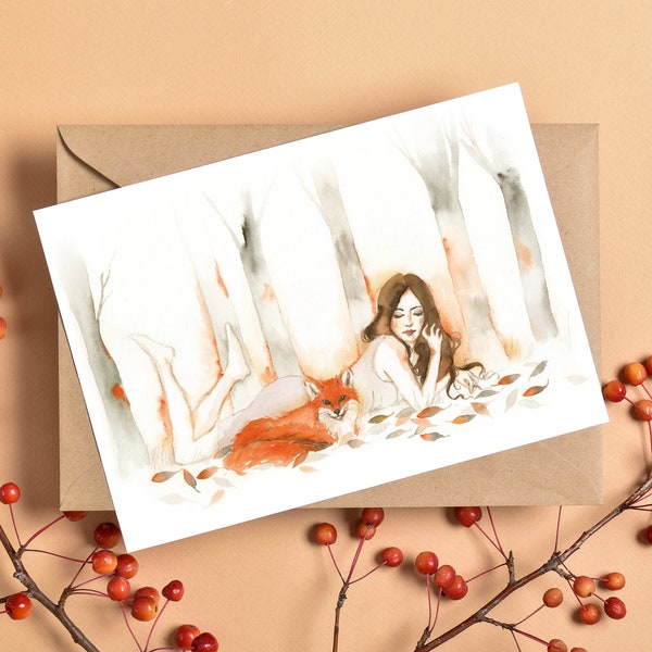 Postcard - Illustrated postcard - fox postcard - "Le rendez-vous"