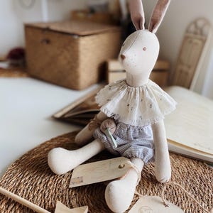Bunny Soft Toy, Bunny Stuffed Toy, Bunny Doll, Hug Toy, Handmade Bunny Toy, Stuffed Heirloom Toy, Fabric Rabbit Doll, Textile Doll