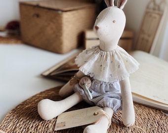 Handmade Bunny Stuffed Toy: Cotton Fabric Rabbit Doll, Heirloom Quality