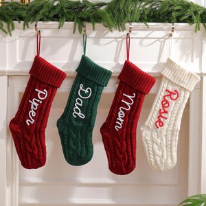 2025 Personalized Knit Christmas Stocking: Custom Name, Dog Bone Shaped Xmas Stockings, Cable Knit Design