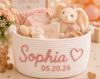Personalized Baby Shower Gift Basket: Custom Newborn Storage Basket with 3D Name, Nursery Organizer
