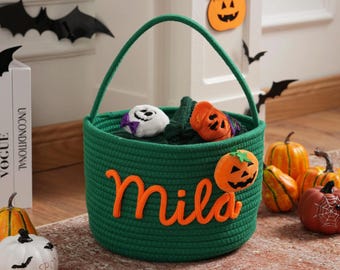 パーソナライズされたハロウィーンキャンディバスケット：手作りのトリックオアトリートバッグ