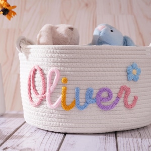 Personalisierter Babynamenkorb, Benutzerdefinierte Babypartykorb Geschenk, Babykorb, Babyspielzeugkorb, Baumwollseilkorb, Neugeborenen-Kinderzimmergeschenk