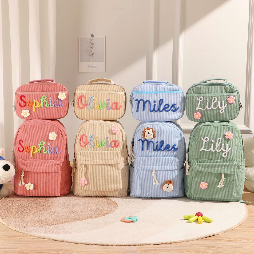 Personalized Corduroy Kids Backpack and Lunch Bag Set: Custom Name ...